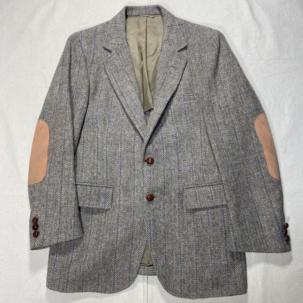Harris Tweed Scottish Wool Blazer Sport Coat Mens 40R Elbow American Craftsman